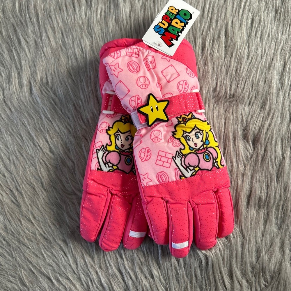 Nintendo Super Mario Snow Gloves Girls Size Small/Medium Pink Princess‎ Peach